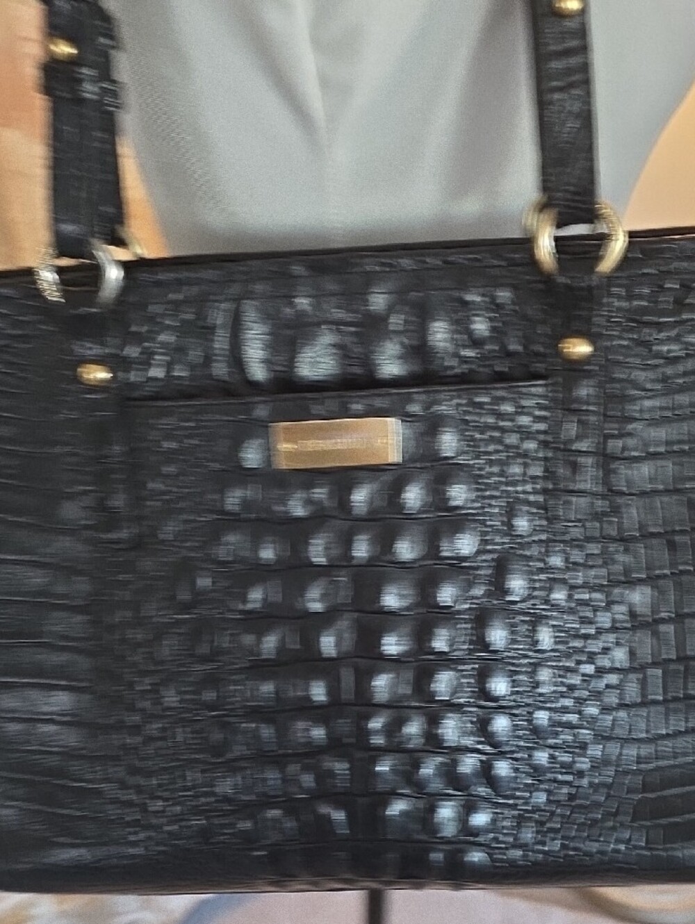 Brahmin Black Croc-Embossed Tote with Gold Accent - Picture 3 of 14